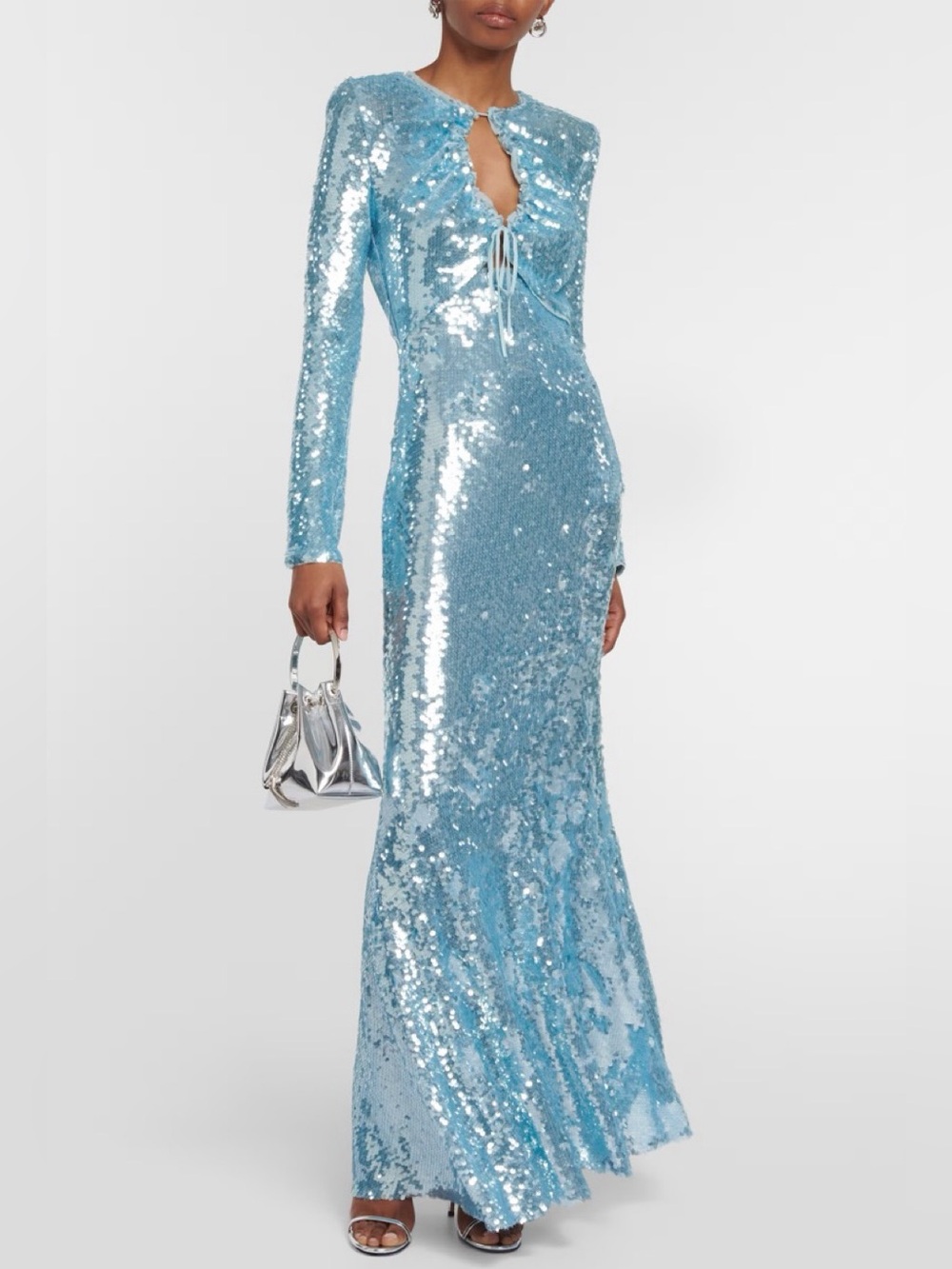 SELF-PORTRAIT Sequin Gathered Midi Dress in Blue Sz 6 US